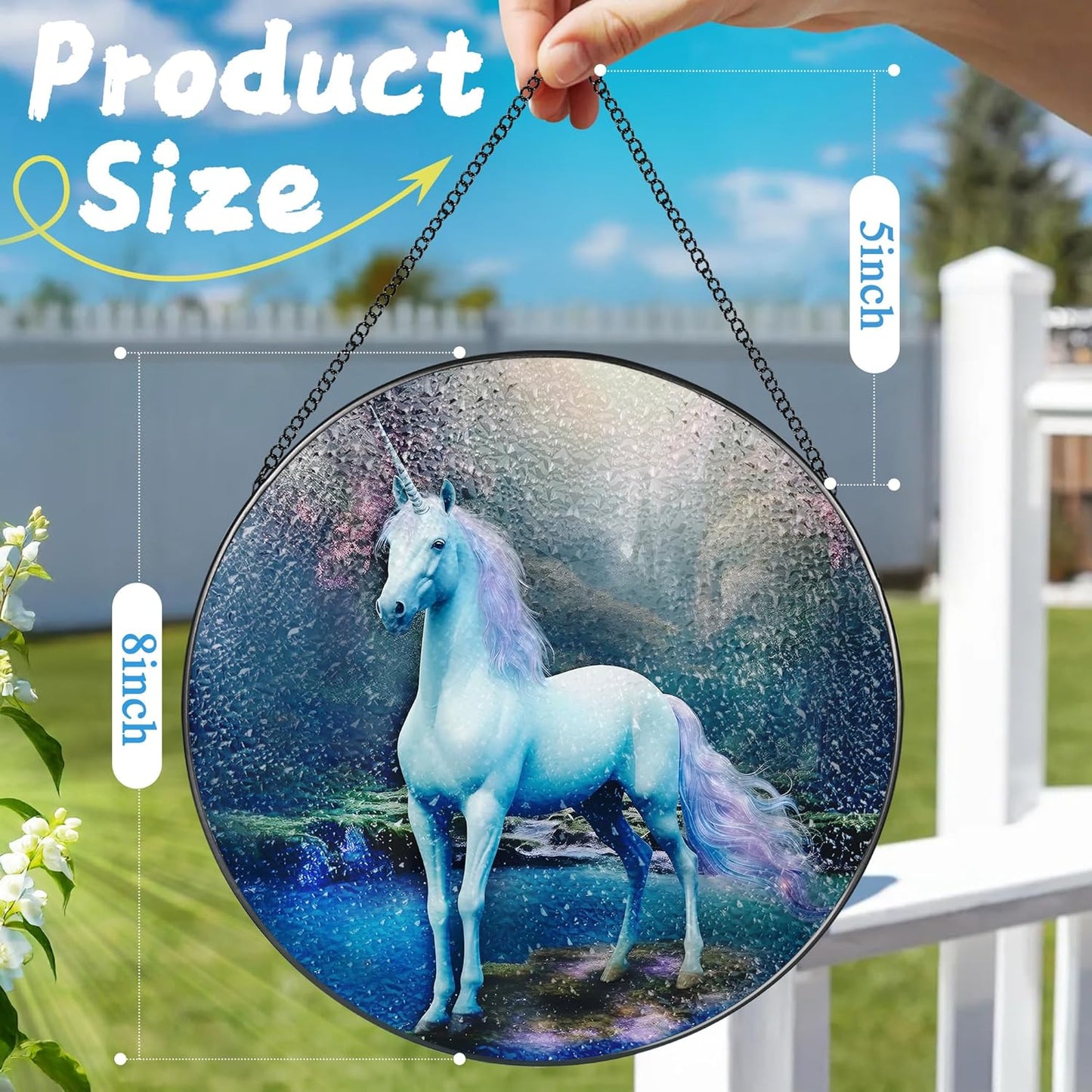 8″ Stained Glass Window Hanging Ornament, Unicorn Stained Glass Suncatcher Ornament, Sun-Catcher Window Decor | Christmas & Birthday Gifts, Festival Gift | Gifts for Women & Her