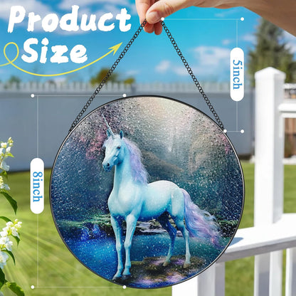 8″ Stained Glass Window Hanging Ornament, Unicorn Stained Glass Suncatcher Ornament, Sun-Catcher Window Decor | Christmas & Birthday Gifts, Festival Gift | Gifts for Women & Her