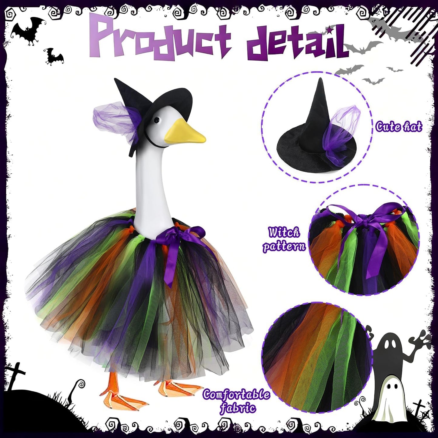 Halloween Witch Porch Goose Outfits Tutu Dress Costume Clothes, for 23" 17" Outdoor Patio Yard Lawn Decor