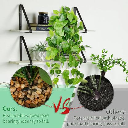 LOYWREE 35.4in Artificial Plants in Black Pot Realistic Fake Hanging Potted Greenery with Faux Ivy Vine & Pothos - Ideal for Shelf, Home, Office, Indoor & Outdoor Garden Decor