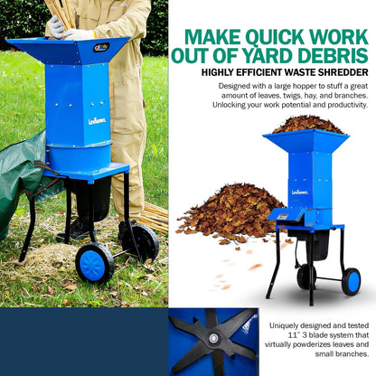 Landworks Electric Leaf Mulcher & Shredder - 15-AMP, 1800W, Steel Construction, 11" Blades, 0.5" Cutting Capacity, 120V AC for Dry Leaves, Grass, & Yard Clippings