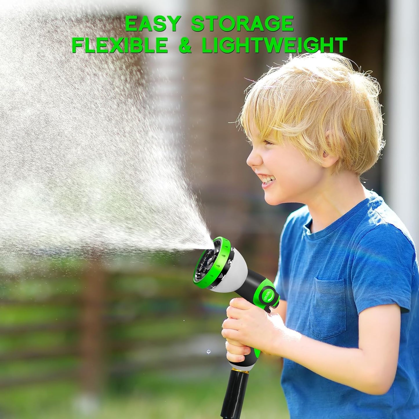 Garden Hose 50FT, NON-EXPANDABLE Heavy-Duty Flexible & Lightweight Water Hose with 10-Function Nozzle, No-Kink, Leak-Proof, Solid Fittings for Car, RV Marine Camper, Outdoor, Yard, Lawn