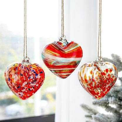 4inch Hand Blown Glass Red Heart Ornaments Hanging Friendship Hearts for Patio Garden Outdoor Decor Unique Gift for Mom