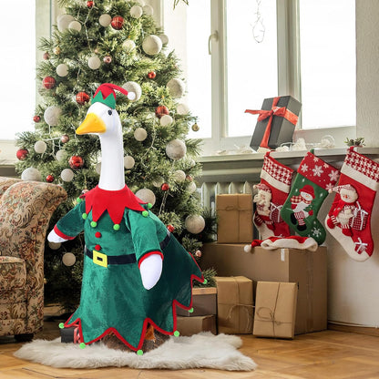 Christmas Goose Outfit Clothes for 23" High Cement or Plastic Goose Elf Red Green Costume Porch Garden Costume for Yard Outdoor Patio Xmas Holiday Decor