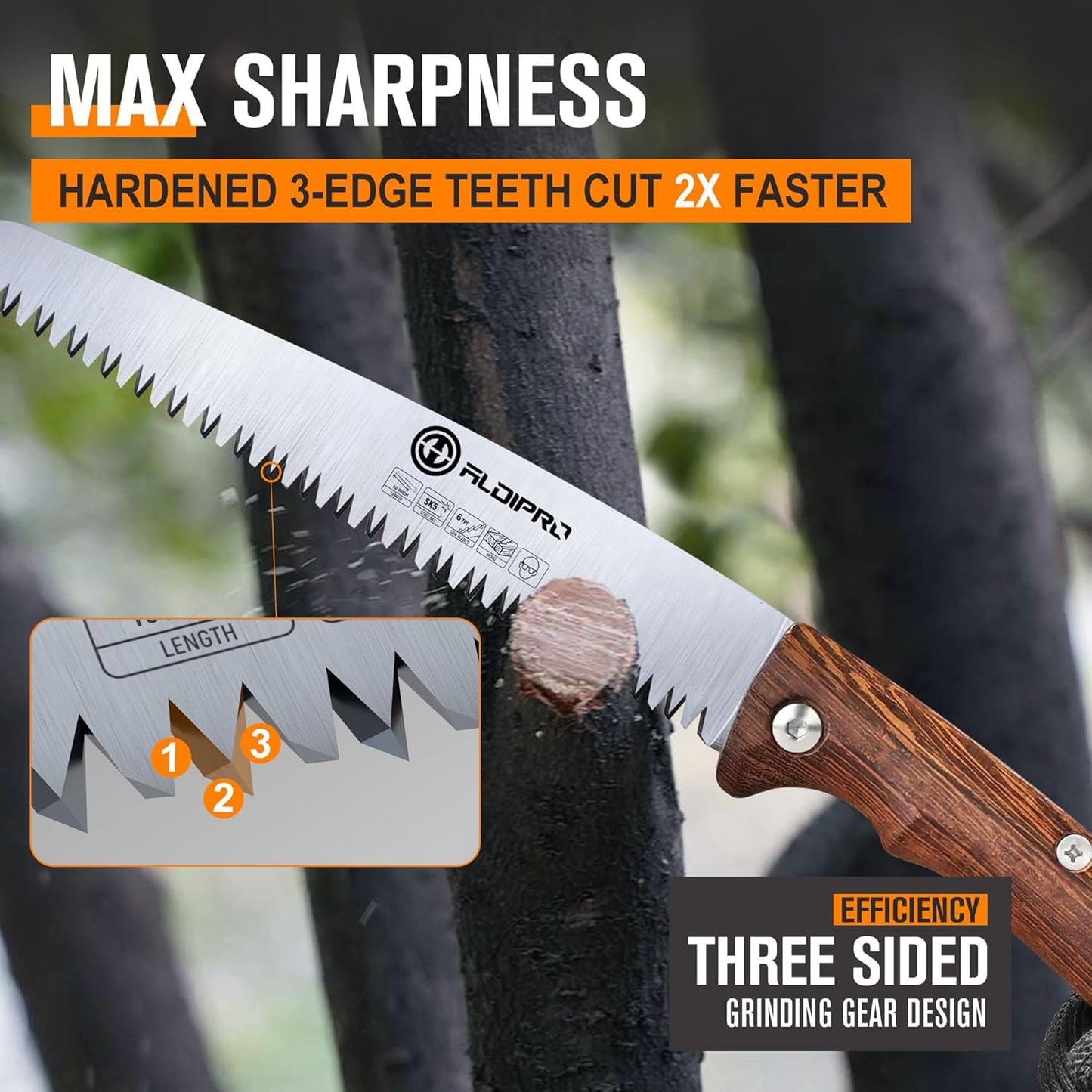 Folding Pruning Saw 7 Inch with Leather Sheath and Wenge Wooden Handle, SK5 Steel Blade, Foldable Hand Saw for Camping, Survival, Wood Cutting, Bushcraft and Tree Trimming