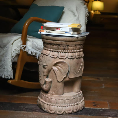 ZOEJADE Maharajah Elephant Lotus Statue Resin Stool Majestic Pedestal Sculpture Antique Buddha Collectibles Outdoor Garden Table Stand Holder for Home Courtyard Lawn Patio Decor Indoor Good Luck