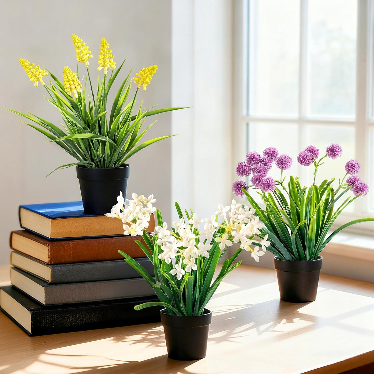 3 Pack Fake Small Plant Artificial Potted Flowers for Home Decor Fake Flower Plant Greenery Mini Faux Plant for Indoor Bedroom Living Room Office Shelf Bathroom Farmhouse Decor (Type 9)