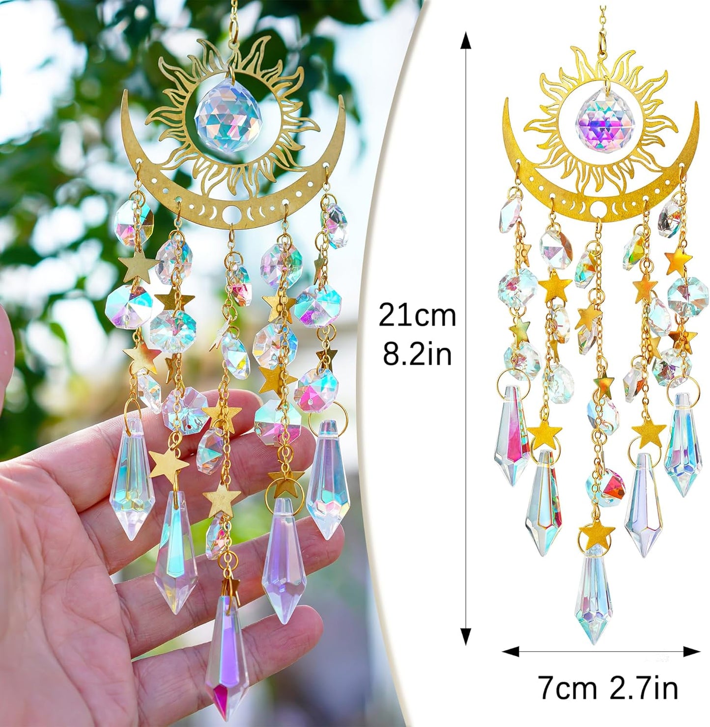 H&D HYALINE & DORA Crystal Sun Catcher Sun and Moon Suncatcher for Windows Hanging Indoor Outdoor Light Catcher for Home & Garden Decor
