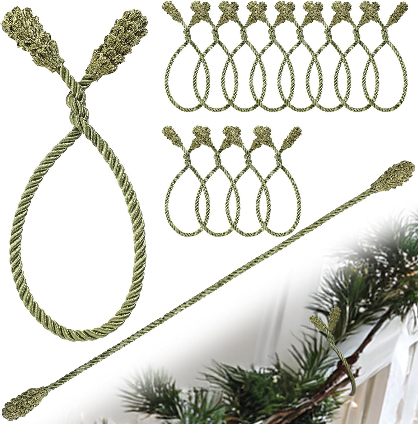 Shappy 12 Pieces Christmas Garland Banister Ties Christmas Decorative Reusable and Flexible Twist Ties for Garland, Banister Home Decoration (Olive Green)