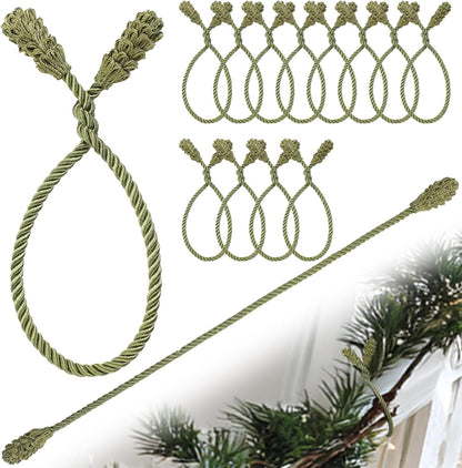 Shappy 12 Pieces Christmas Garland Banister Ties Christmas Decorative Reusable and Flexible Twist Ties for Garland, Banister Home Decoration (Olive Green)