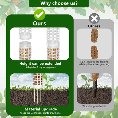 2 Pcs Plastic Moss Pole for Monstera, Large Cylindrical Shape Poles for Climbing Plants Work with Sphagnum Moss, 17.5 Inch linkable Plant Stake Set of 2, Garden Ties