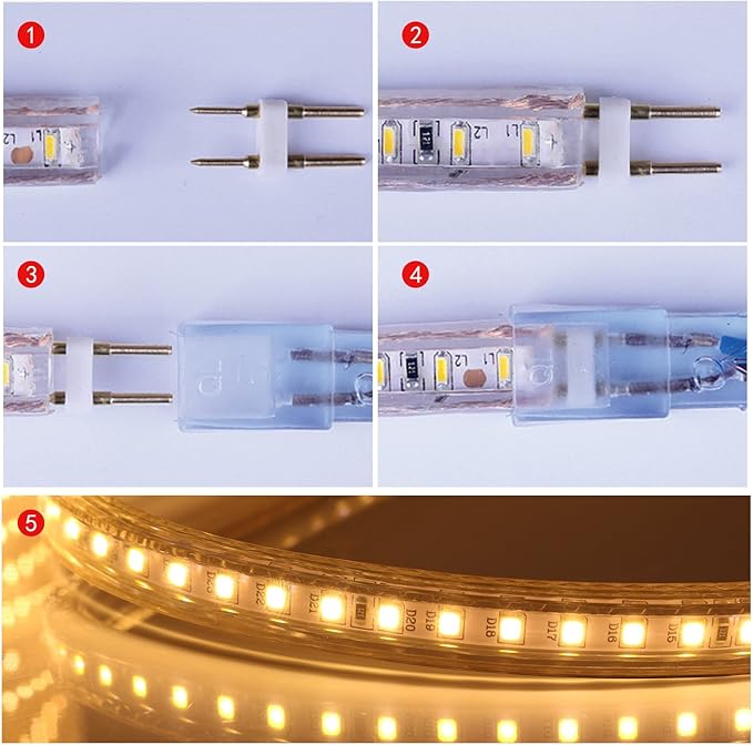 5050-60 Type AC 110-120V LED Strip Lights, Flexible/Waterproof/Dimmable/Multi-Modes LED Rope Light + 23 Keys Remote for Home/Garden/Building Decoration (65.6ft/20m, Warm White 3500K)