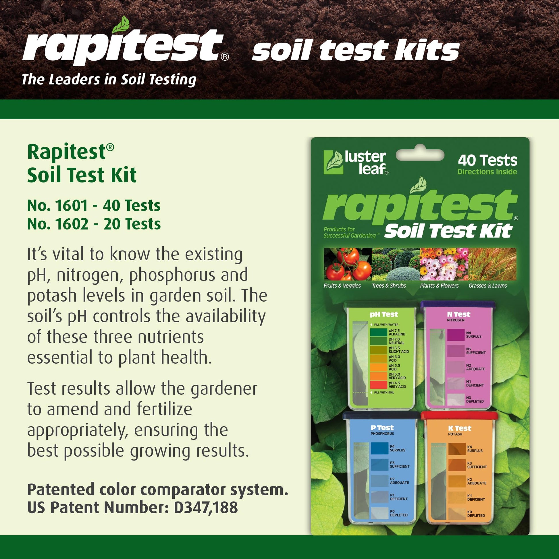 Rapitest Soil Test Kit for Gardens, Vegetables, Flowers and Lawns. USA designed and assembled soil