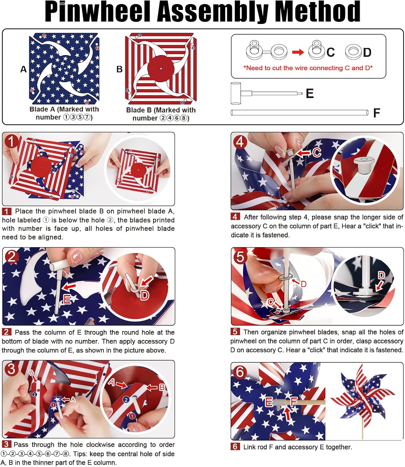 HOOSUN 12Pcs American Flag Patriotic Pinwheels for Yard and Garden,Red White and Blue Pinwheels Patriotic Decorations,Garden Wind Spinners Outdoor Veterans Day Decorations Pinwheel for Kids,Lawn,Patio