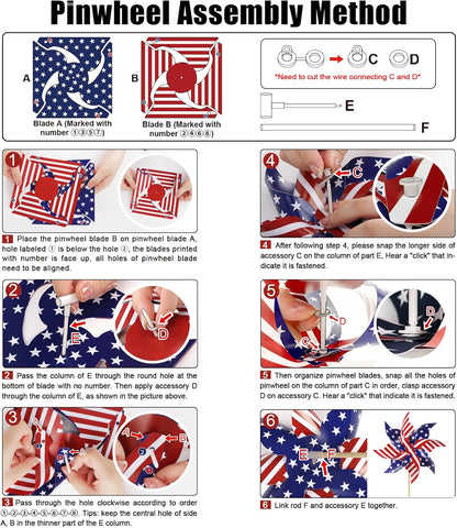 HOOSUN 12Pcs American Flag Patriotic Pinwheels for Yard and Garden,Red White and Blue Pinwheels Patriotic Decorations,Garden Wind Spinners Outdoor Veterans Day Decorations Pinwheel for Kids,Lawn,Patio