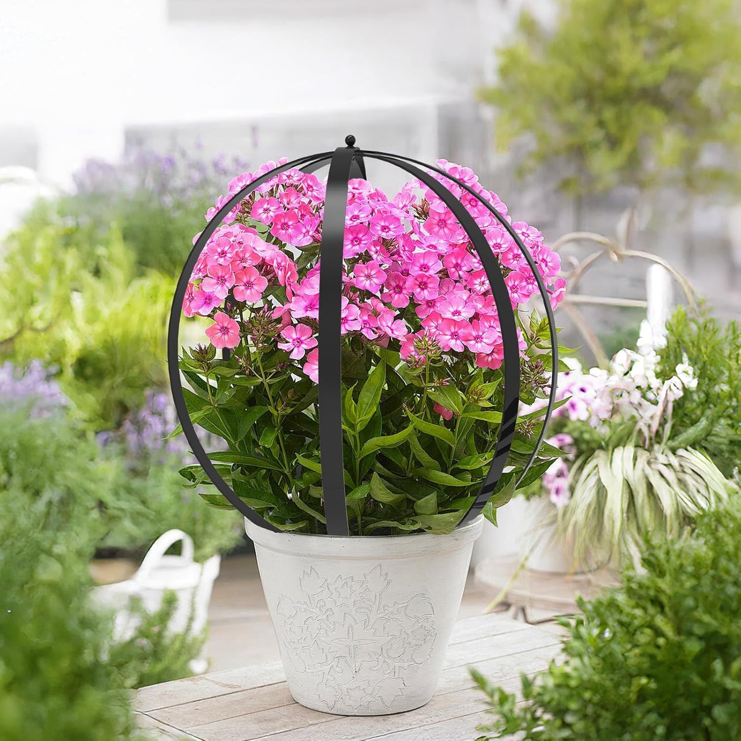 Metal Plant Circle Trellis, Garden Sculpture Globe Trellis for Climbing Plants Outdoor Potted Round Planter Trellis Black Décor Garden Ornament for Patio Doorway Home Urn Filler-18.5"x14.96", 2Pack