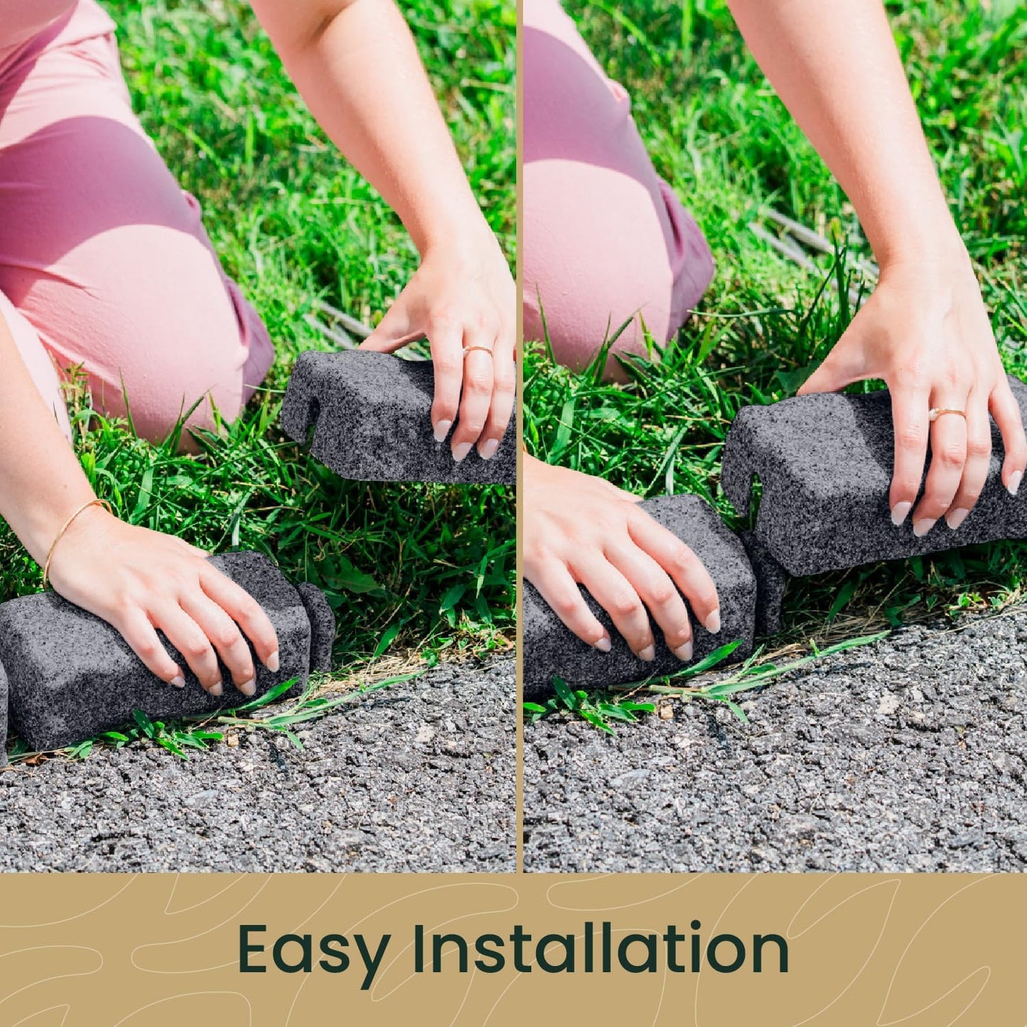 Beuta Landscape Edging | Garden Edging Border | Faux Stone Bricks for Lawn edging, Flower beds, Pathways & Yard Edging– 4 Packs | Each Section Has 6 Bricks 48"L x 4"W x 2.25"H | 12 Spikes |Charcoal