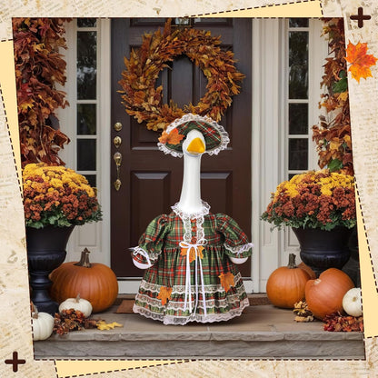Suzile Fall Porch Goose Outfit Autumn Clothes for 23" High Cement or Plastic Goose Costume Plaid Dresses for Yard Lawn Outdoor Garden Patio Statue Thanksgiving Day Xmas Holiday Decor
