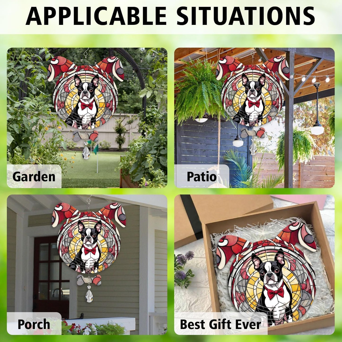 Boston Terrier Dog Ears Wind Spinner, Boston Terrier Wind Spinner Hanging for Yard and Garden V02