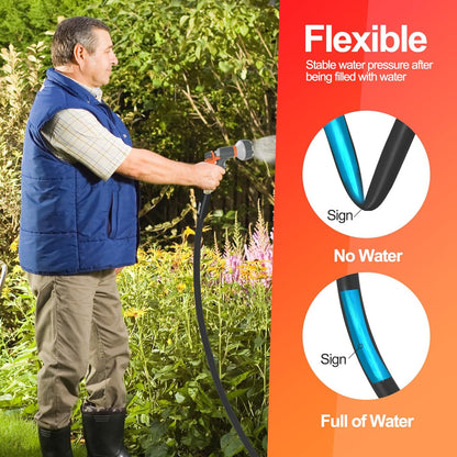 SPECILITE Garden Water Hose 50 ft x 5/8 in Heavy Duty, Flexible and Lightweight, Burst 600 psi, Kink-less Hybrid Rubber Pipe for Backyard, 3/4'' Brass Fittings, Black