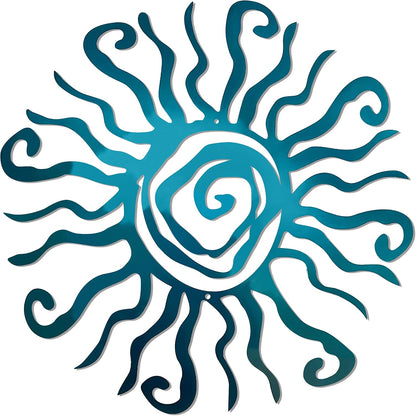 Wacky Sun Metal Wall Art Indoor/Outdoor Decor - 18" Teal Rust Proof Wall Sculpture - Made in USA - Ideal for Bedroom, Garden, Home, Patio and Farmhouse