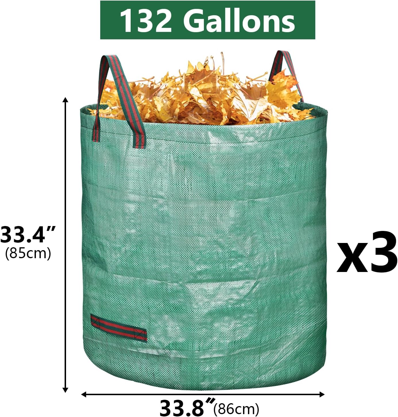 3 Pack 132 Gallon Reusable Yard Waste Bags Heavy Duty Lawn and Leaf Bags Yard Waste Container Garden Grass Bags