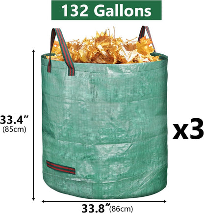 3 Pack 132 Gallon Reusable Yard Waste Bags Heavy Duty Lawn and Leaf Bags Yard Waste Container Garden Grass Bags