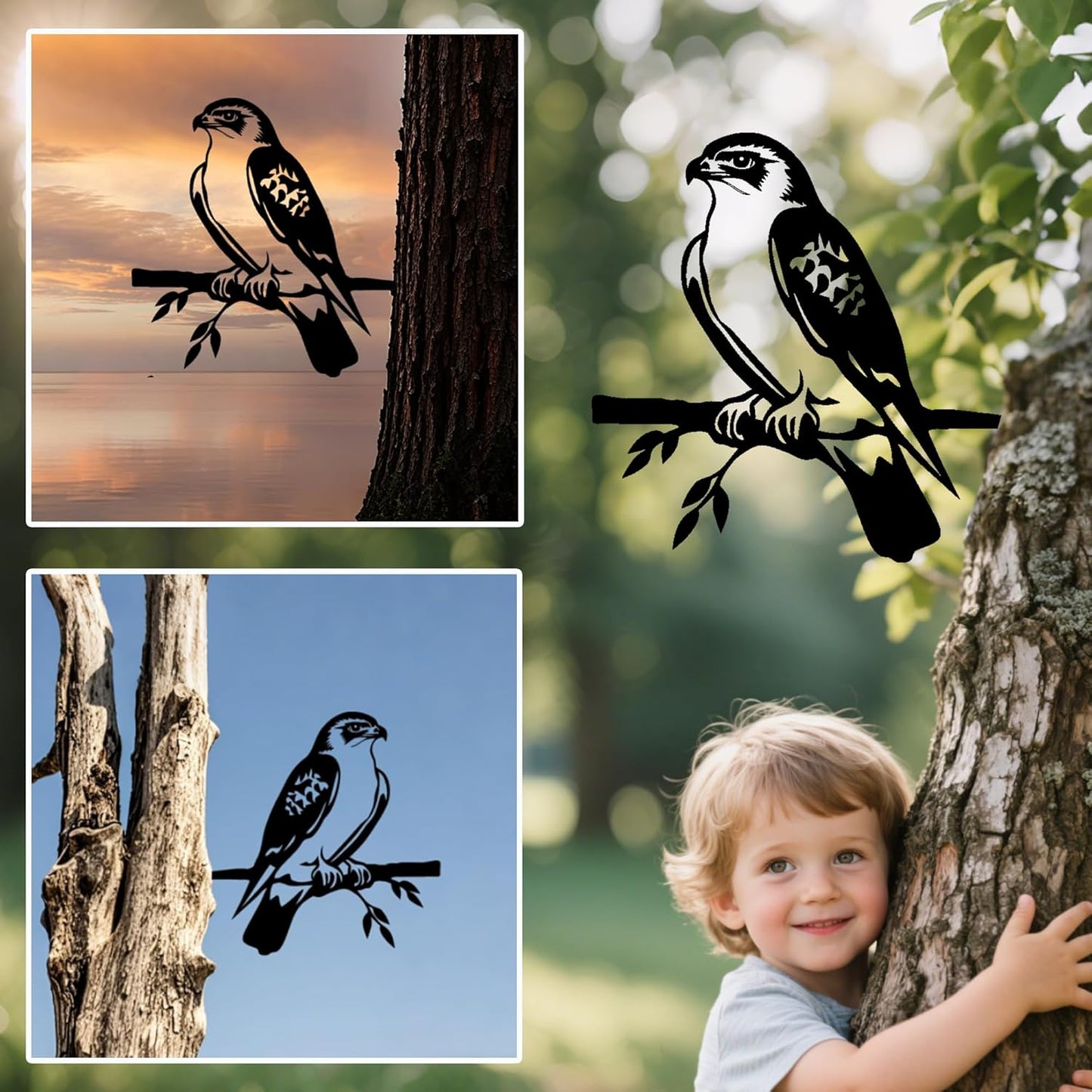 Metal Hawk Bird Decor, Outdoor Garden Statues & Patio Ornament for Outdoor Spaces, Yard Art, Tree Decoration, Memorial Gifts for Women