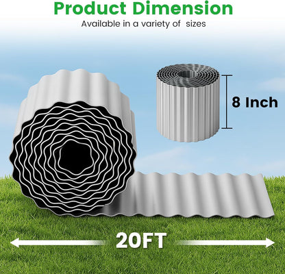 Bonviee 8” x 20’ Metal Landscape Edging Border Kit, Corrugated Garden Edging for Flower Bed, Lawn, Walkways, No Dig Paver Edging for Landscaping, Durable Garden Border Edging (Silver, 8In x 20Ft)
