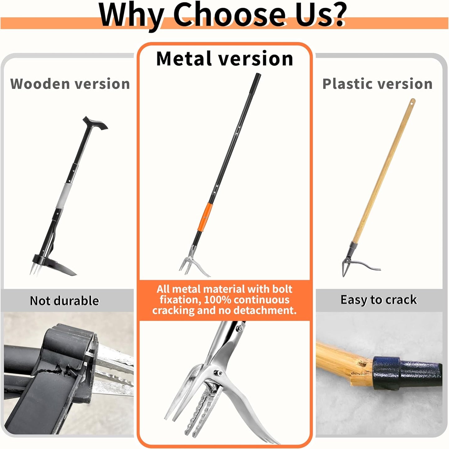 50” Weed Puller Tool, Heavy-Duty Weeder Tool with Long Handle, 4-Claw Metal Stand up Weeding Tool with Easy-Eject Mechanism for Crabgrass, Dandelion, Garden Tools for Seniors