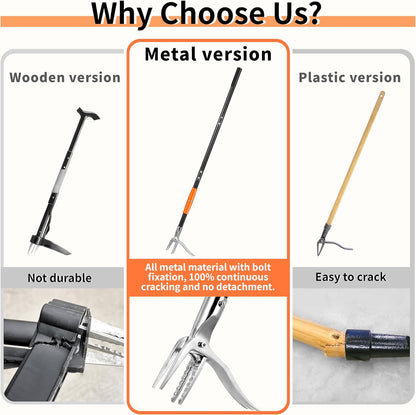 50” Weed Puller Tool, Heavy-Duty Weeder Tool with Long Handle, 4-Claw Metal Stand up Weeding Tool with Easy-Eject Mechanism for Crabgrass, Dandelion, Garden Tools for Seniors