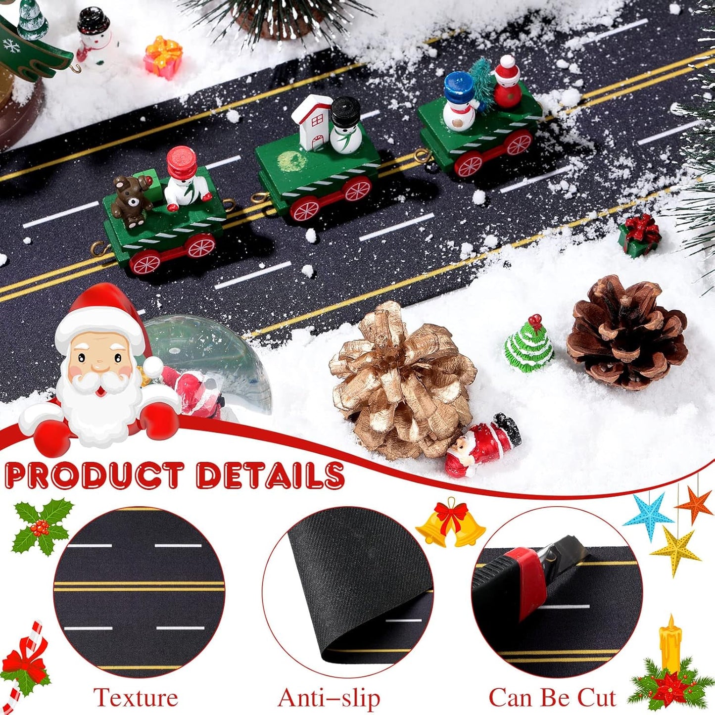 Marspark Christmas Village Accessories 5 x 50 Inch Christmas Miniature Road Village Street Mat Xmas Snow Street Decorations for Little Landscape(Road Style)
