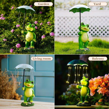 Solar Frog Garden Statue for Outside - Outdoor Decor Funny Hold Umbrella Lights for Lawn Yard Balcony Home : Best Garden Gifts for Mom
