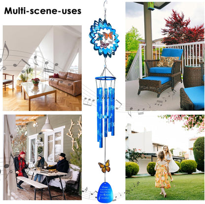 33inch Butterfly Wind Chimes Outdoor | Deep Tone Sympathy Memorial Wind Chime with 3D Spinner, Hanging Garden Decor, Butterfly Gift for Women/Mom/Grandma