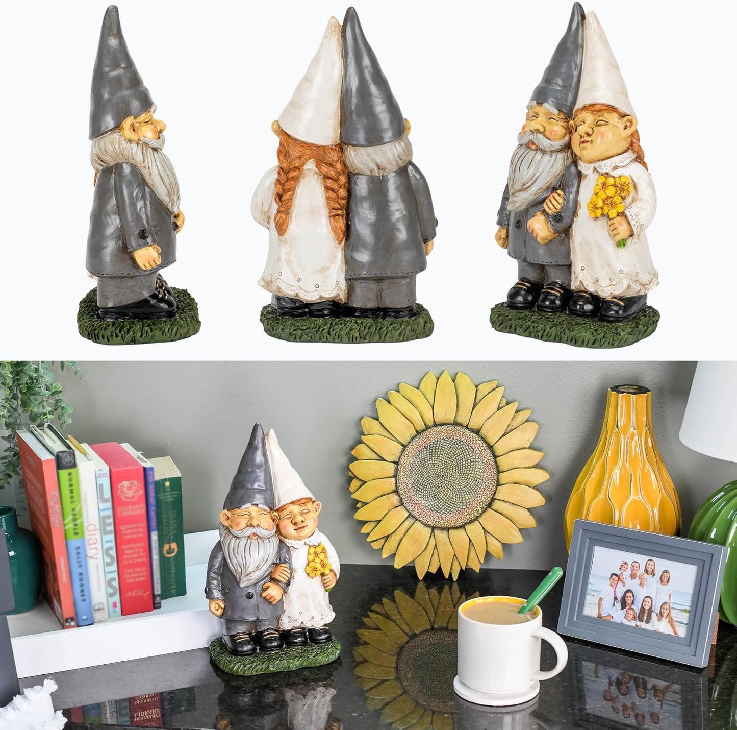 NAT & JULES Married Gnome Couple Colorful Finish 12 inch Resin Garden Statue
