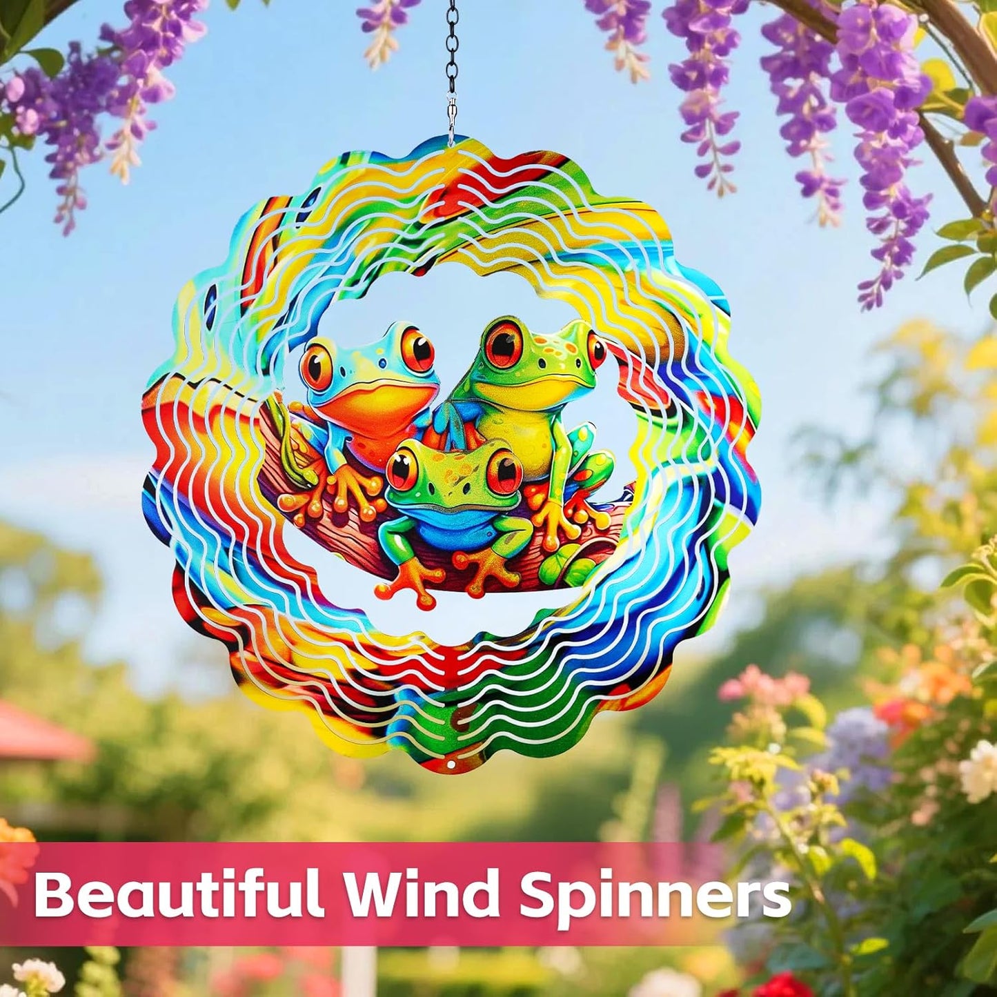 Frog Wind Spinners Outdoor,12 inch 3D Hanging Wind Spinner Garden Decor Gifts for Women/Men,Metal Wind Kinetic Sculpture Decorations for Patio,Yard Art,Porch,Yard,Deck