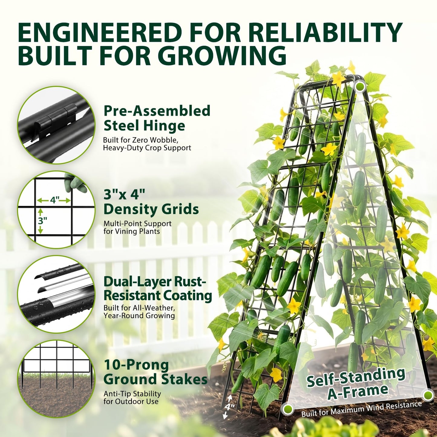 Heavy Duty 2 Pack 50"x17" Adjustable A-Frame Trellis for Climbing Plants Outdoor, Metal Rust-Proof
