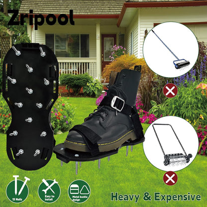 Lawn Aerator Shoes, Upgrade Heavy Duty Spike Shoes Lawn Aerating with Hook&Loop Straps, Free-Installation yard aerator spike , One-Size-Fits-All Soil Aerator lawnTool for Yard Patio Lawn Garden(Black)