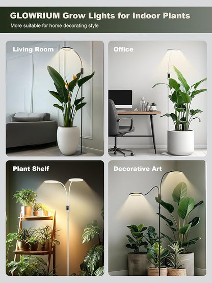 GLOWRIUM Smart Grow Lights for Indoor Plants, 48W Full Spectrum Plant Lights, Bluetooth App & Manual Control, Adjustable Height 47-70.9", Auto Timer, Indoor Plant Lamp for Tall Indoor Plants