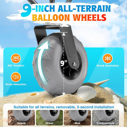 Heavy Duty Beach Wagon with 9" Big Wheels for Sand - 450lbs Load Foldable Wagon with Adjustable Handle & Cooler Bag, Collapsible Beach Cart for Shopping Garden Sports Camping Outdoor