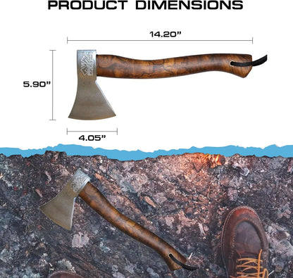 Prandi Axes German C45 Forged Carbon Steel Hatchet - Briar Hickory Handle with Leather String - Ideal for Camping, Travel and Bushcraft - 14" L x 6" W, 600g Polished Head 3.003.06.AH - No Sheath
