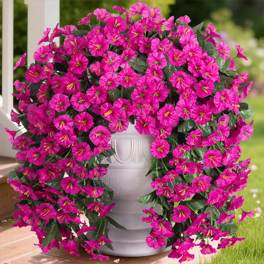 Artificial Fake Hanging Flowers Plants for Outdoor Outside Decoration, 2PCS Faux Silk UV Resistant