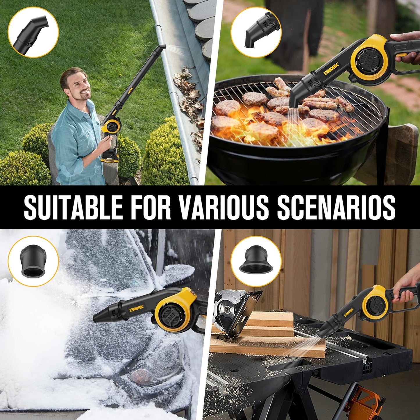 EWORK Small Leaf Blower Cordless 20V 200MPH Lightweight Electric Leaf Blower with Battery and Fast Charger, Mini Battery Powered Compact Leaf Blowers for Lawn Care, Leaves, Jobsite, Patio Cleaning