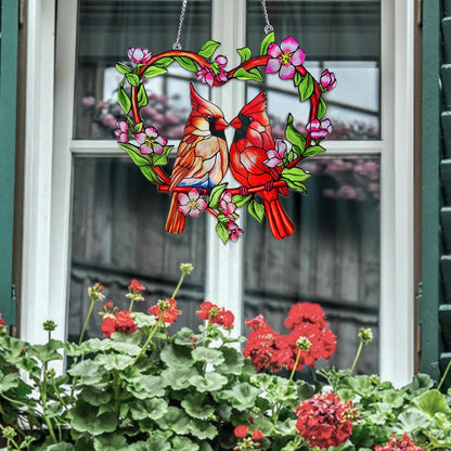 Stained Glass Window Hanging Cardinal Suncatcher,velaboll 10 inch Cardinal Decor for Home Decor, Garden, Patio, Gift for Nature and Bird Lovers