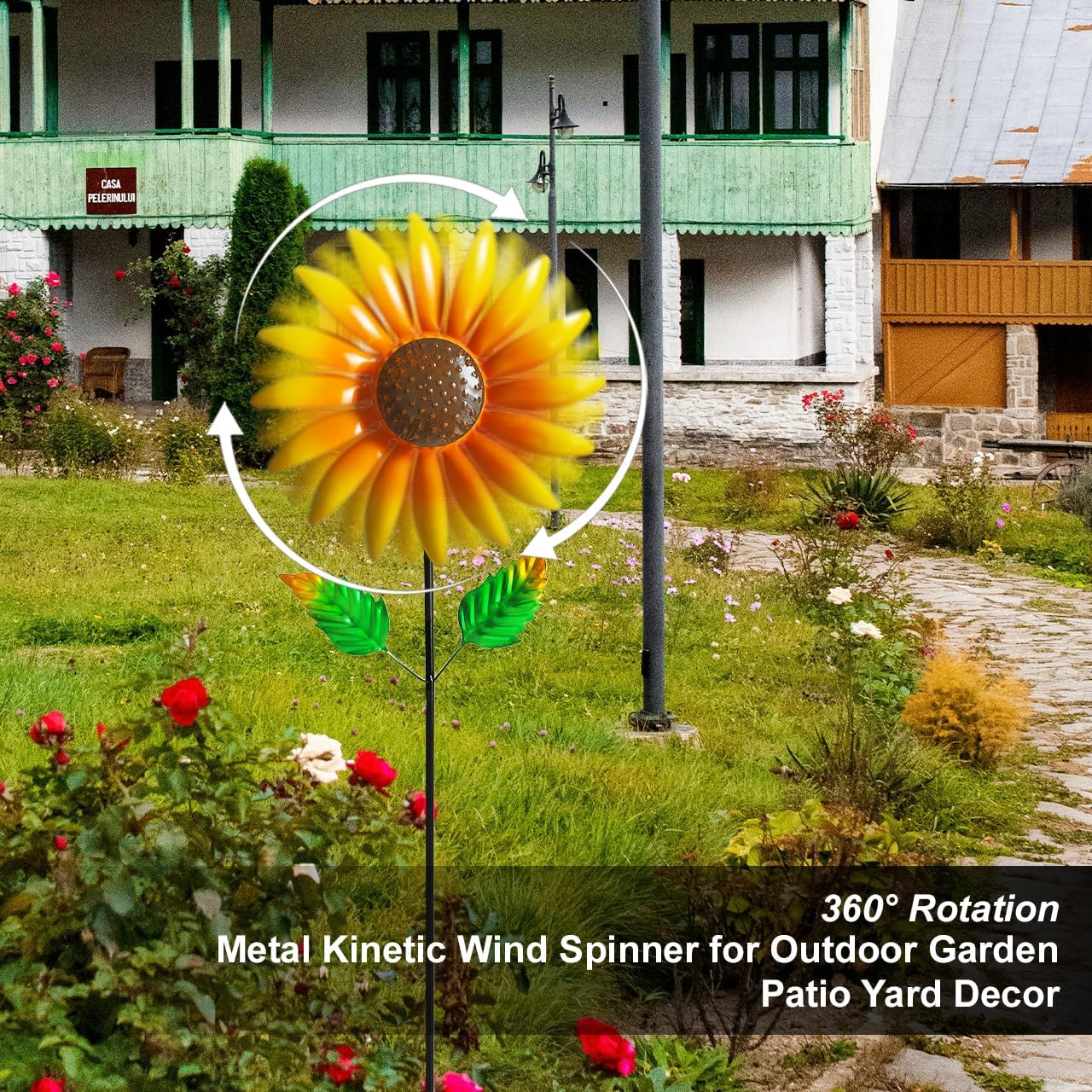 Sunflower Wind Spinner for Garden Decor - 40" Metal Wind Spinners Outdoor, 360° Rotating Windmill Yard Art, Kinetic Wind Sculptures for Home Lawn Backyard Patio Decor, Gifts for Garden Lovers