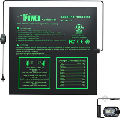 iPower 20" x 20.75" Seeding Heat Mat with Temperature Adjustable Knob and Digital Thermometer, Durable Warm Hydroponic Plant Germination Starting Pad