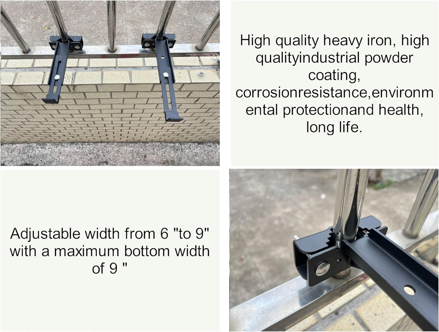 Balustrades Flower Box Supports, Planter Box Supports, Window Box Supports (6-9 Inches)，for Balustrades, Terraces, Decks, Balconies, Fences (Black 2 Pack)