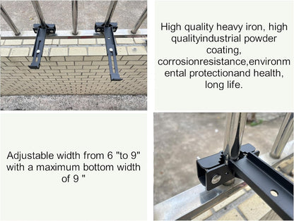 Balustrades Flower Box Supports, Planter Box Supports, Window Box Supports (6-9 Inches)，for Balustrades, Terraces, Decks, Balconies, Fences (Black 2 Pack)