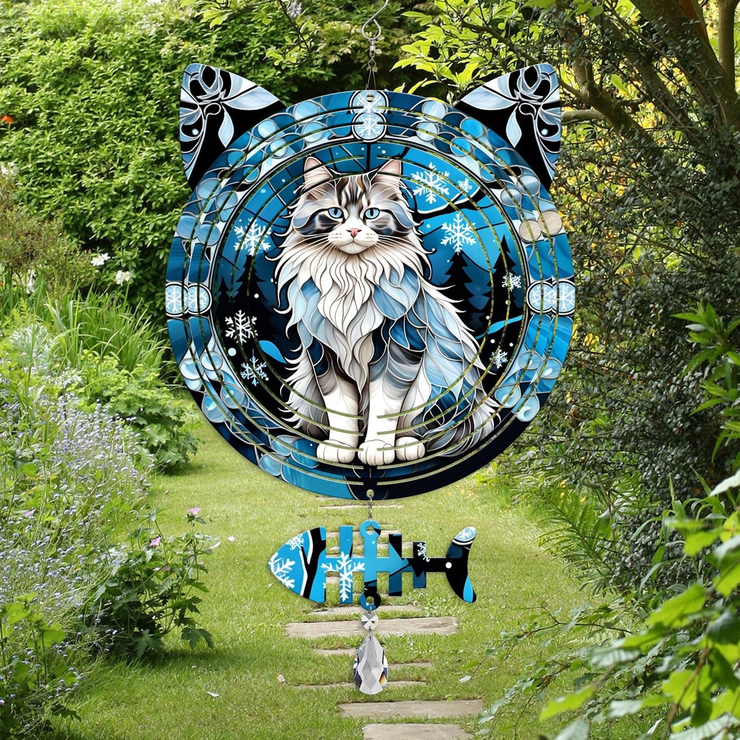 Norwegian Forest Cat Wind Spinner, Norwegian Forest Cat Wind Spinner Hanging for Yard and Garden