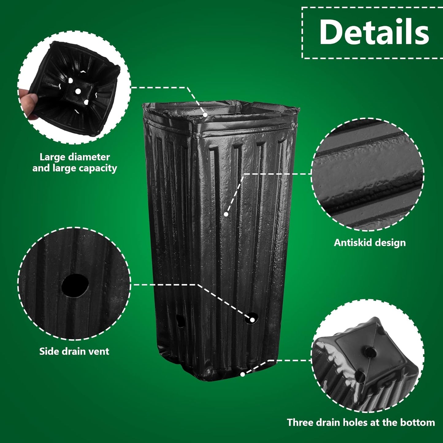 RunNico 60pcs Plastic Deep Plant Nursery Pots,Tall Tree Pots,Black Deep Seedling Container Pots with Drainage Holes for Indoor Outdoor Gardening (3Size-7.8" H+9.4" H+12.2" H)